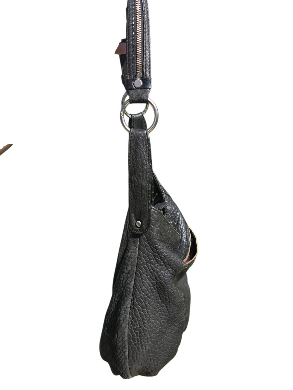 Danier Pebbled Leather Hobo Bag | Black Genuine Leather | Soft Slouchy Handbag - Picture 3 of 8